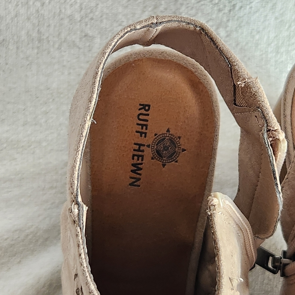 Ruff Hewn Boots Womens 8 M Pia Peep Toe Slingback Zip Bootie Brown Fabric Heels - Picture 5 of 10